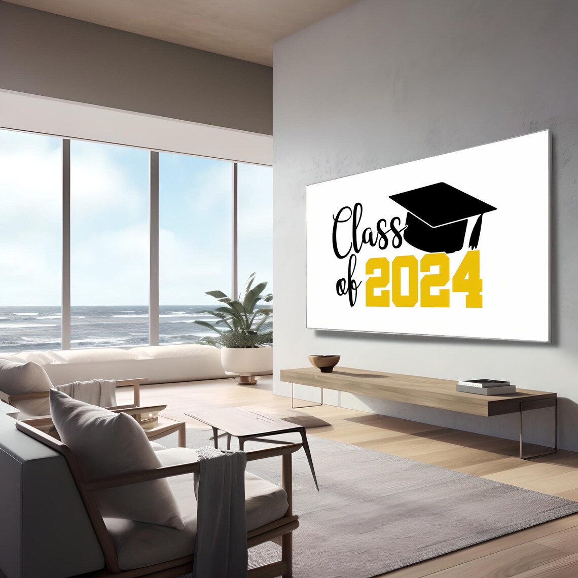Class of 2024 Graduation Cap Simple Bold Yellow Party Poster - Image 2