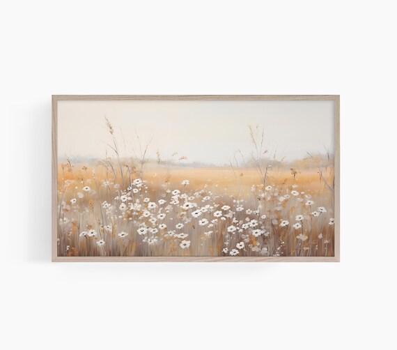 White Wildflowers Sunset Field Warm Orange Meadow Prairie Wall Art