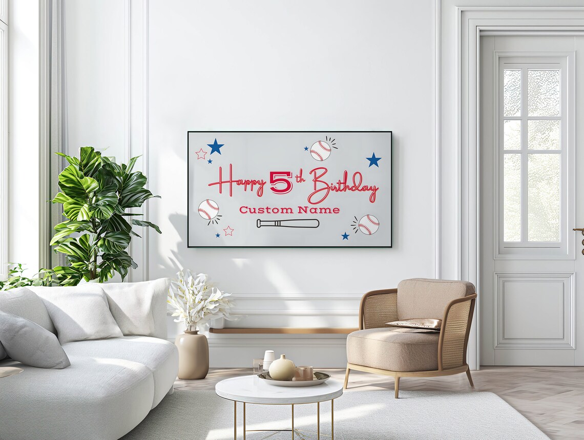 Happy Birthday Baseball Art Print, Custom Frame TV - Image 3