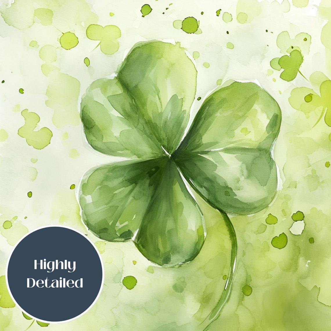 Single Lucky Four Leaf Clover Watercolor St Patricks Day Poster - Image 2