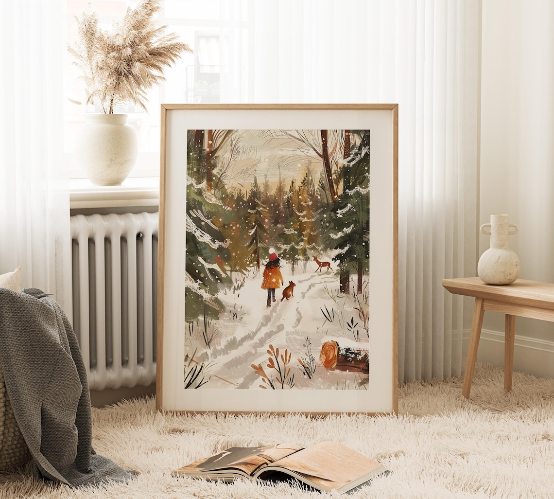 Winter Walk Art Print, Children's Room Seasonal Art