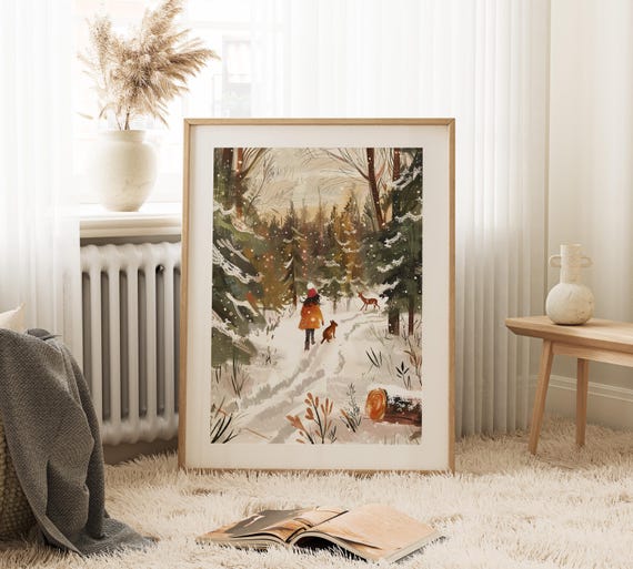 Winter Walk Art Print, Children's Room Seasonal Art