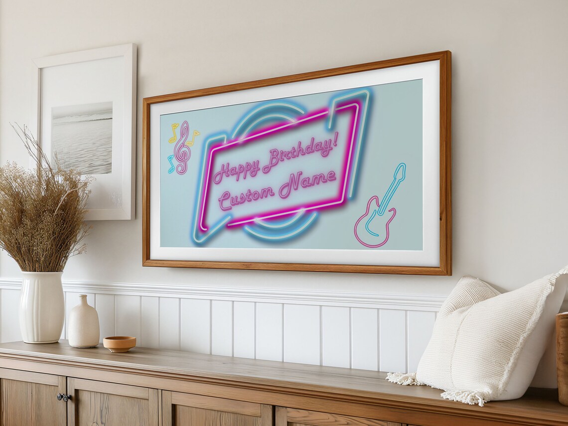 Neon Sign Happy Birthday Custom Name Music Party Retro Poster - Image 3