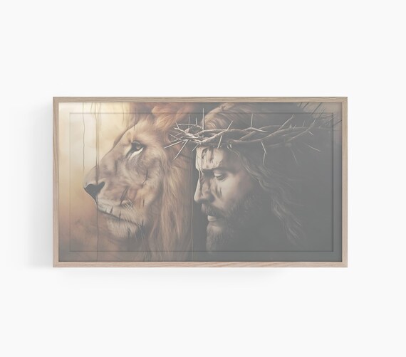 Jesus Lion Crown Of Thorns Dark Christian Faith Portrait Poster