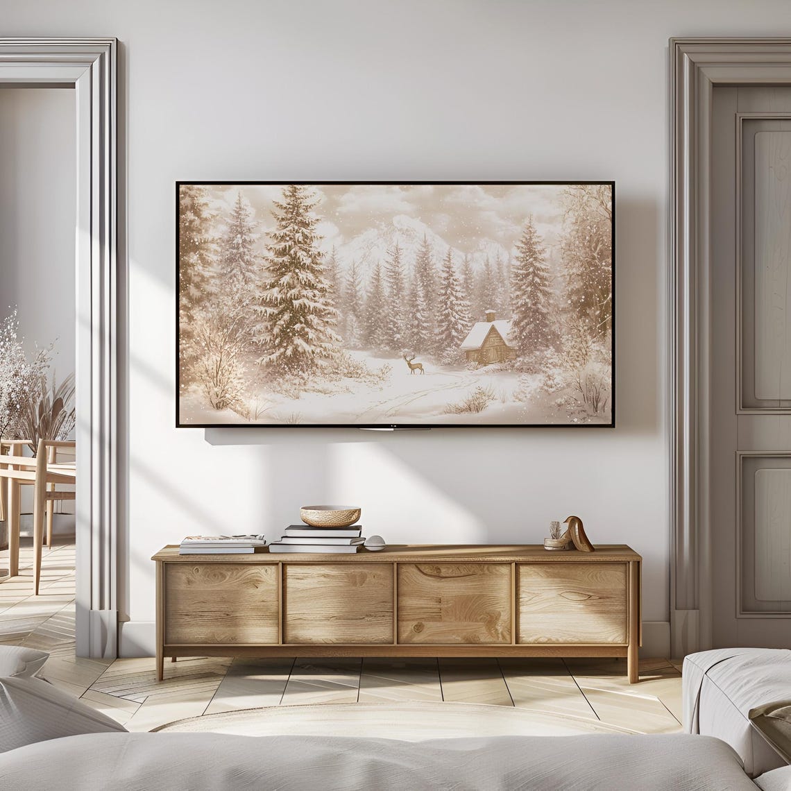 Winter Scene Frame Tv Art Snowy Winter Painting Tv Art Neutral Winter Wood Frame Tv Art Winter Tv Art Christmas Frame Tv Art T782 - Image 3