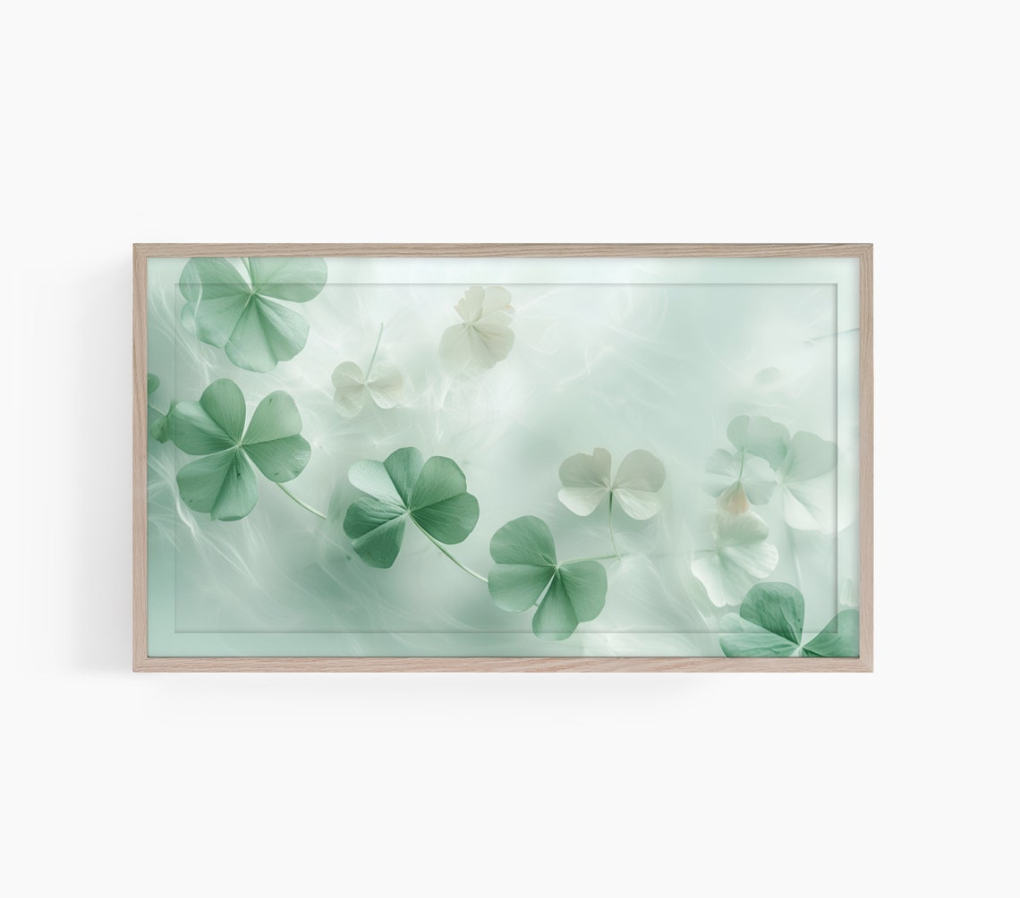 Calm Pale Green Clovers Floating Minimal Spring Decor Art Poster