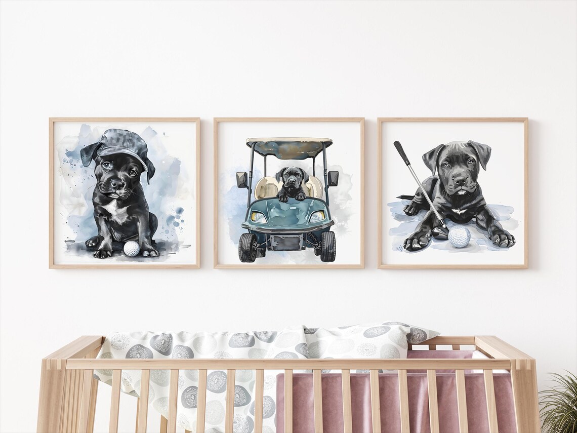 Watercolor Puppy Golf Nursery Wall Art, Baby Shower - Image 3