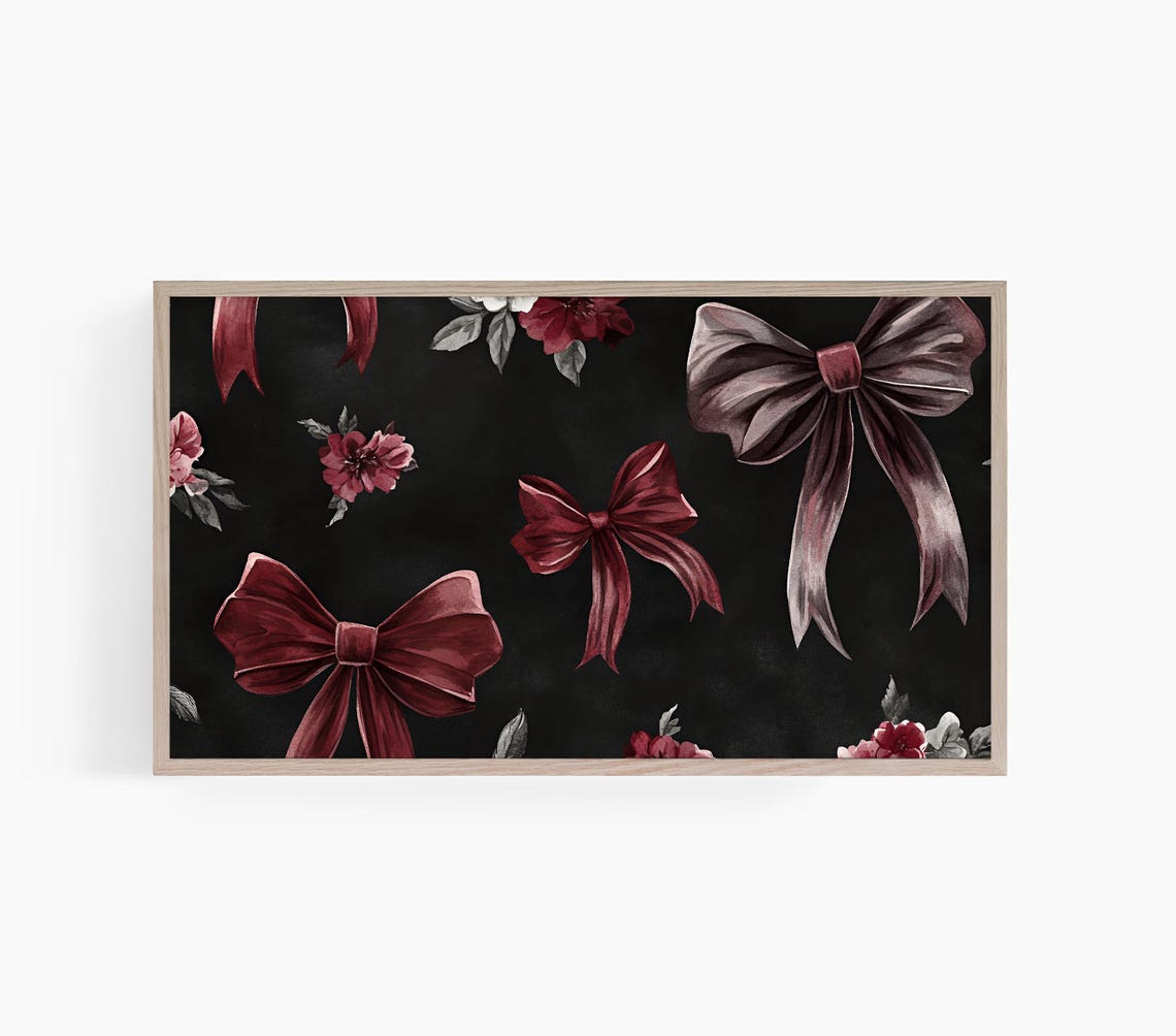 Burgundy Bow Watercolor Floral Pattern Gothic Romance Poster