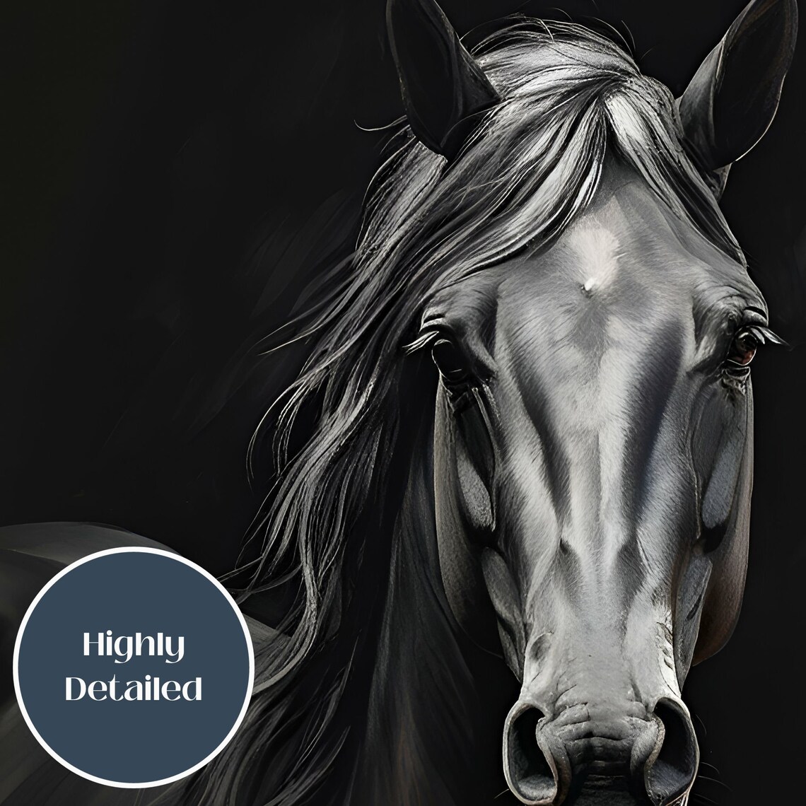 Moody Black Horse Portrait Dark Dramatic Equine Artwork Wall Poster - Image 3