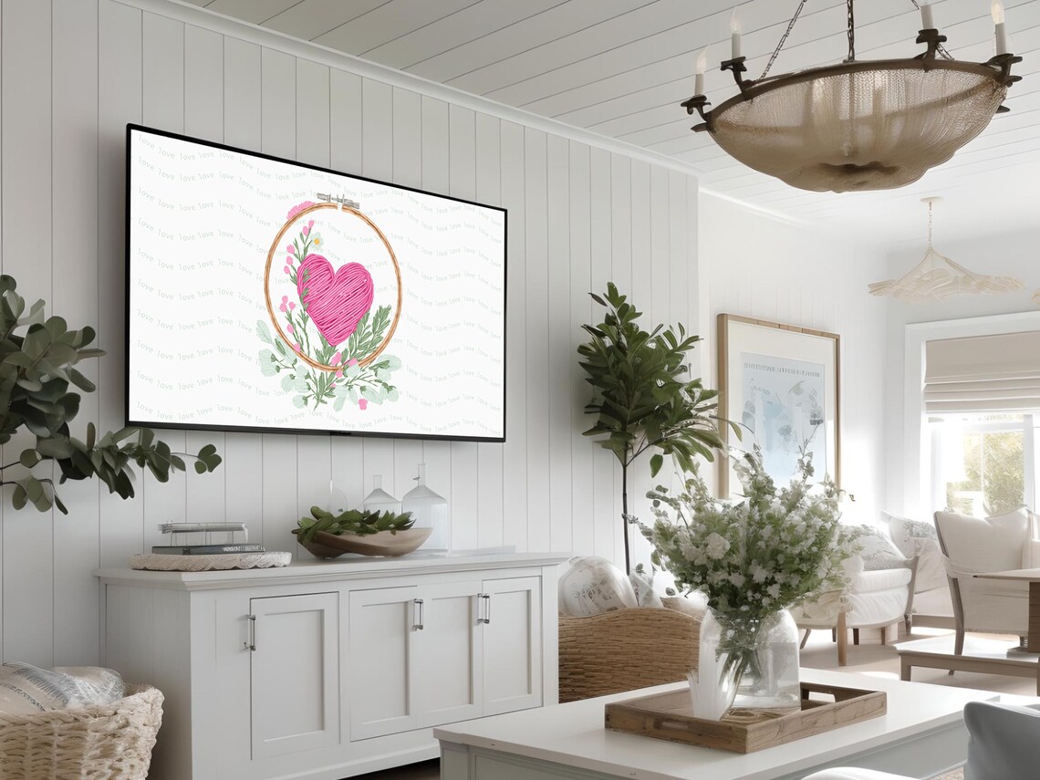 Embroidered Pink Heart Hoop Floral Stitches Love Pattern Art Poster - Image 3