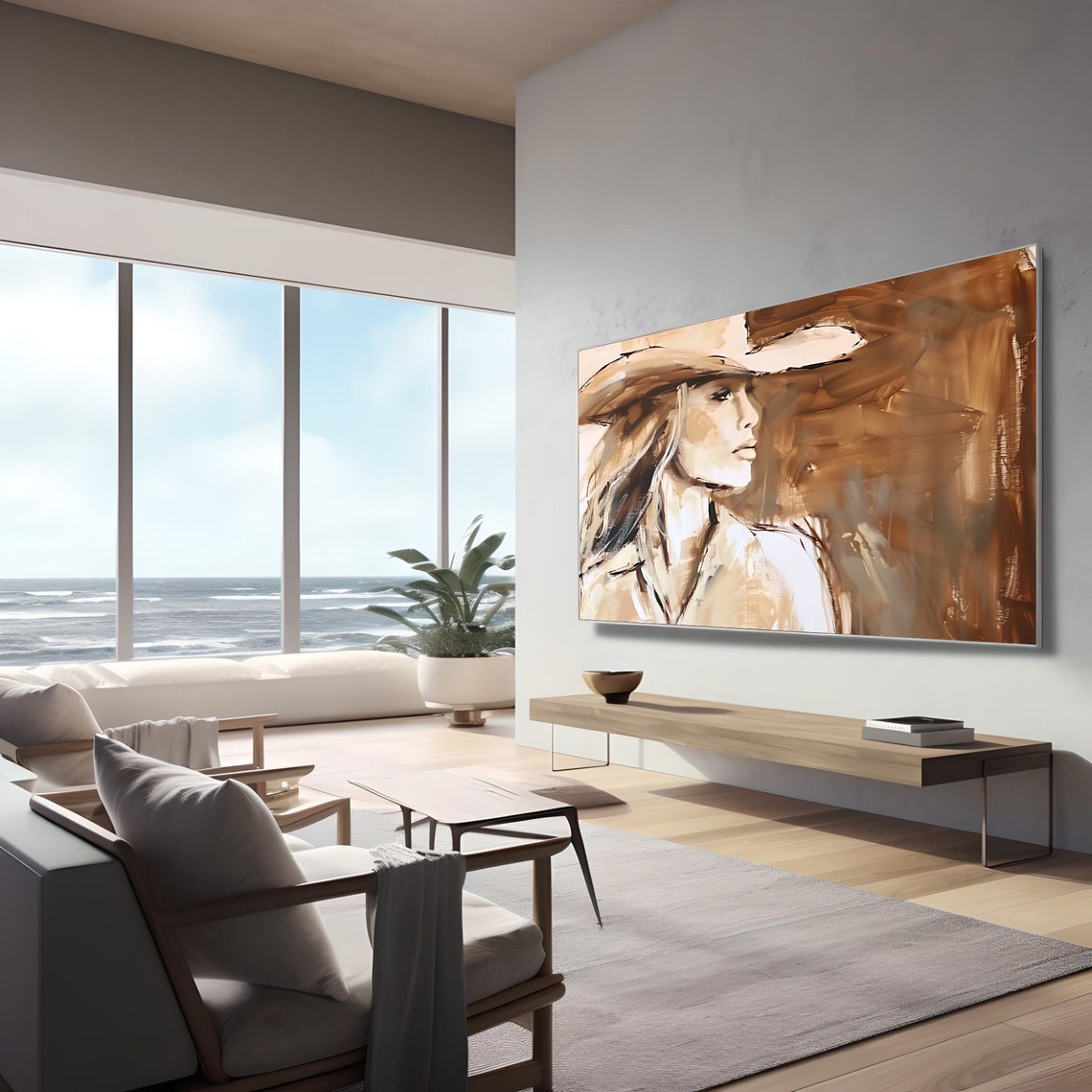 Frame Tv Cowgirl Country Frame Tv Art Muted Cowgirl Frame Tv Art Farmhouse Tv Art Cowgirl Painting Tv Art T617 - Image 3
