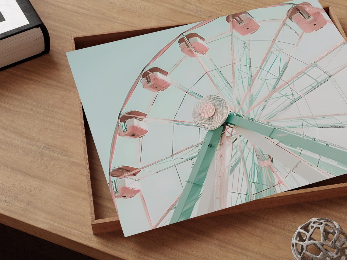 Pastel Pink Ferris Wheel Fun Fair Minimal Aesthetic Wall Print - Image 3