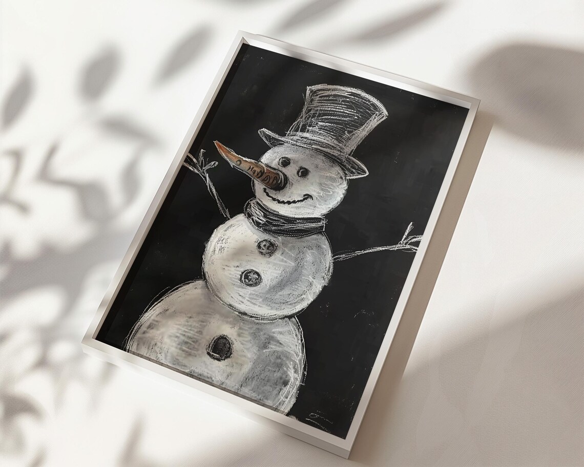 Snowman Winter Minimalist Christmas Decor Art Print - Image 2