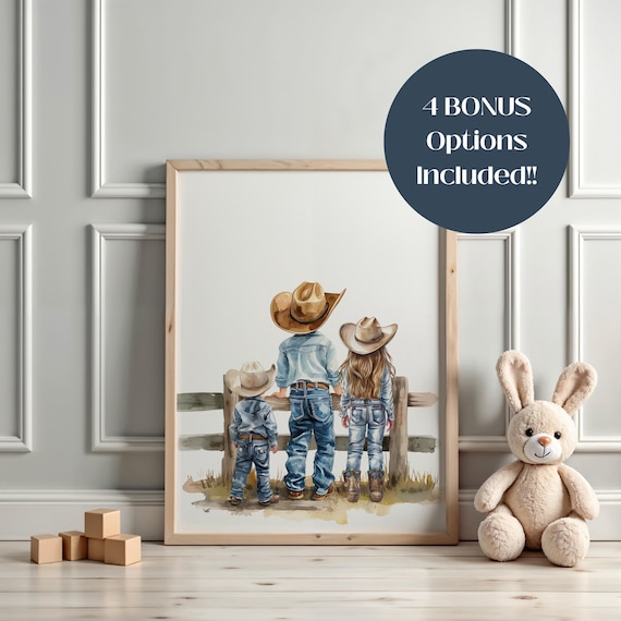 Little Farm Kids Nursery Decor, Cowboy Wall Art Print