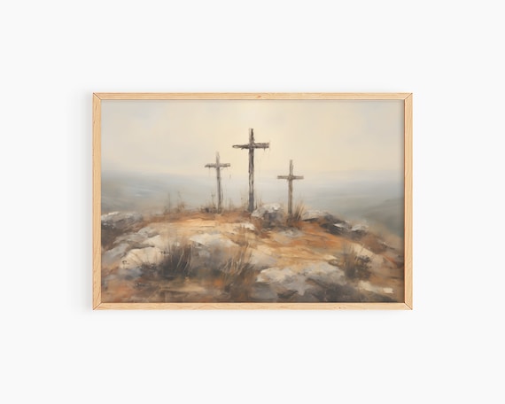 Watercolor Easter Crosses and Golgotha Poster