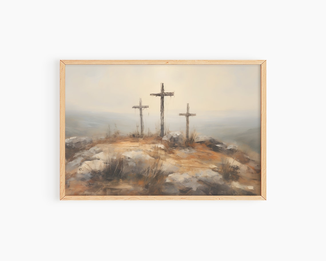 Watercolor Easter Crosses and Golgotha Poster