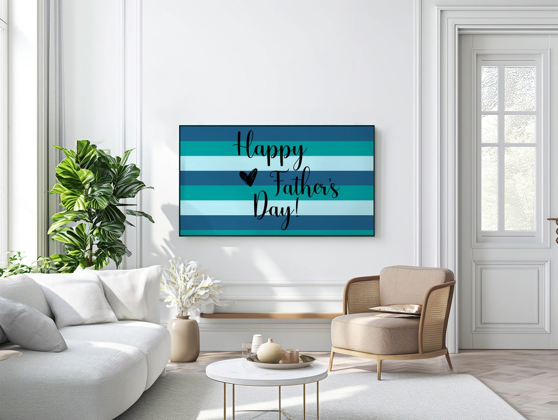 Happy Fathers Day Script Typography on Bold Blue Stripes Poster - Image 2
