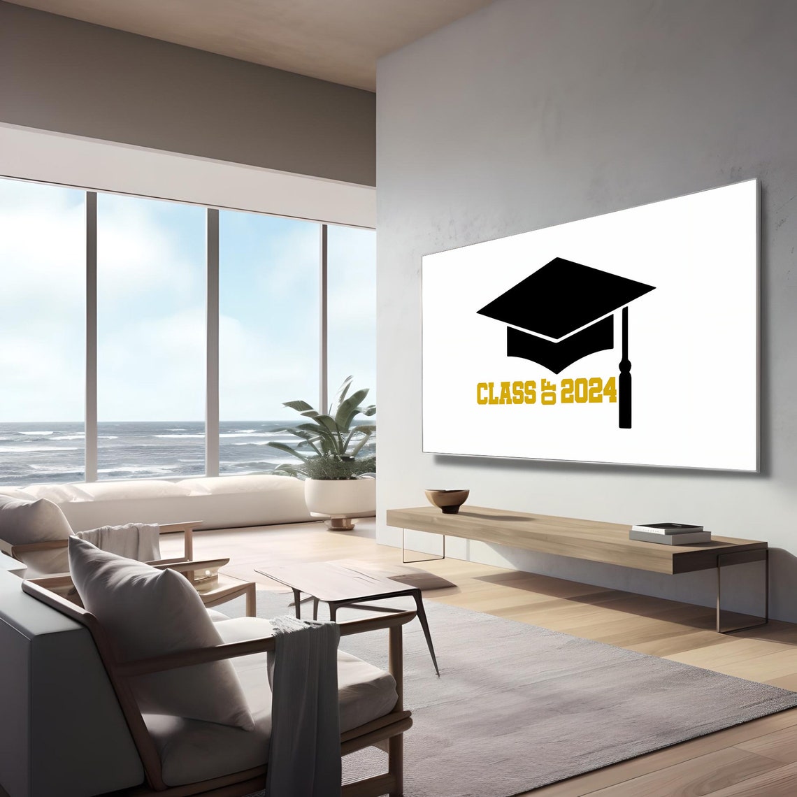 Class of 2024 Graduation Cap in Black and Gold Minimalist Poster - Image 2
