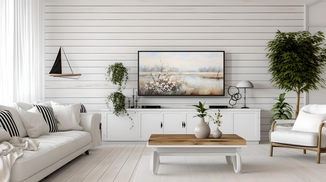 Spring Marsh Lake White Blossom Soft Landscape Serene Wall Art - Image 2