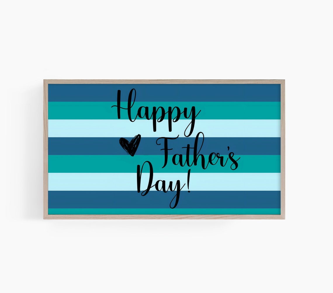 Happy Fathers Day Script Typography on Bold Blue Stripes Poster