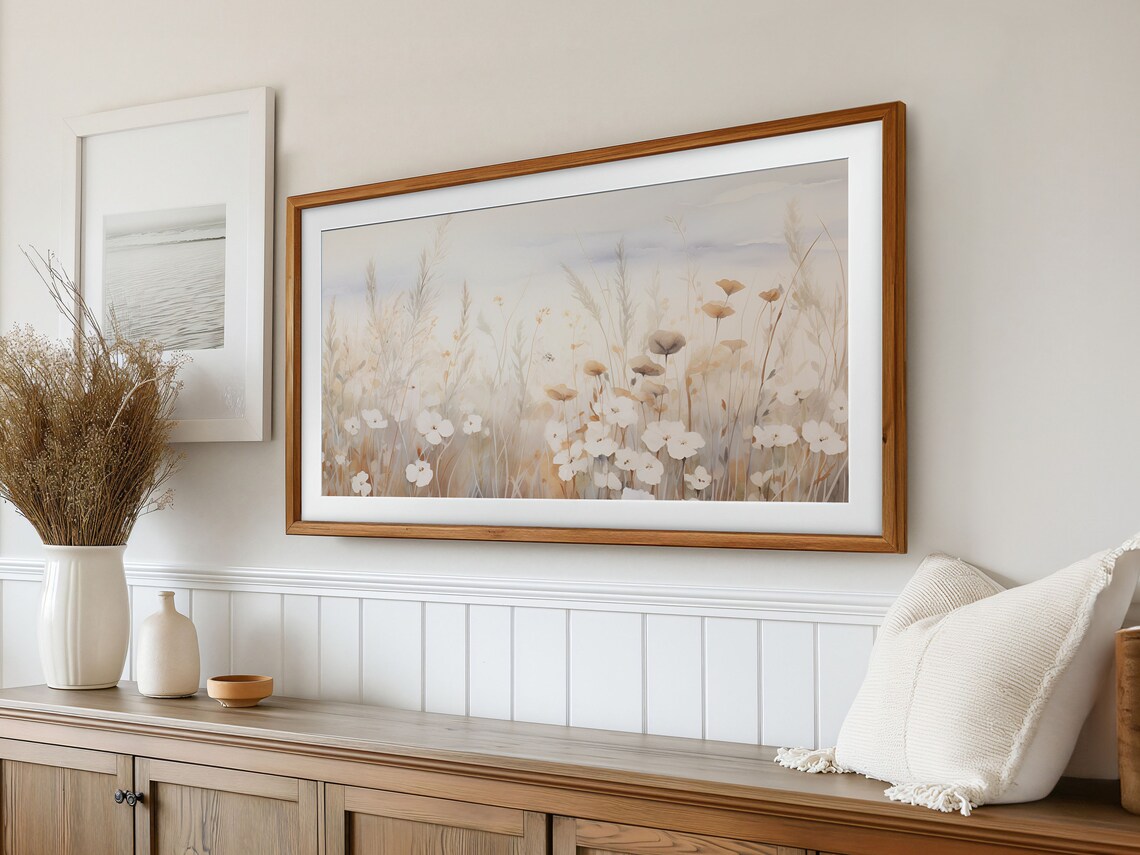 White Wildflower Meadow Neutral Floral Watercolor Art Poster - Image 2