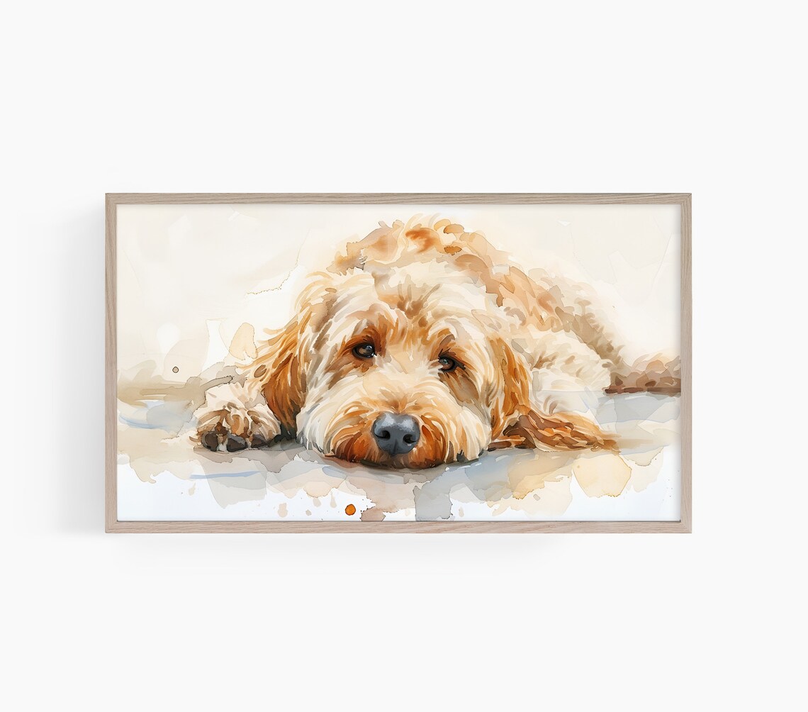 Golden Doodle Watercolor Portrait Sleeping Dog Sweet Pet Decor Poster