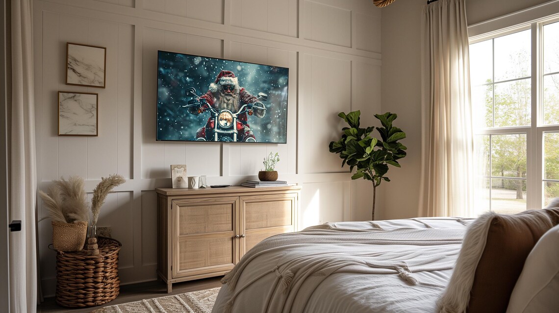 Cool Santa Riding Motorcycle Winter Snowfall Funny Christmas Poster - Image 2