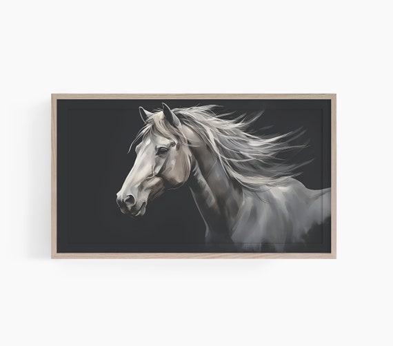 Moody Horse Close Up Watercolor Painting Frame Tv Art Dark Color Palette Horse Watercolor Art For Tv Instant