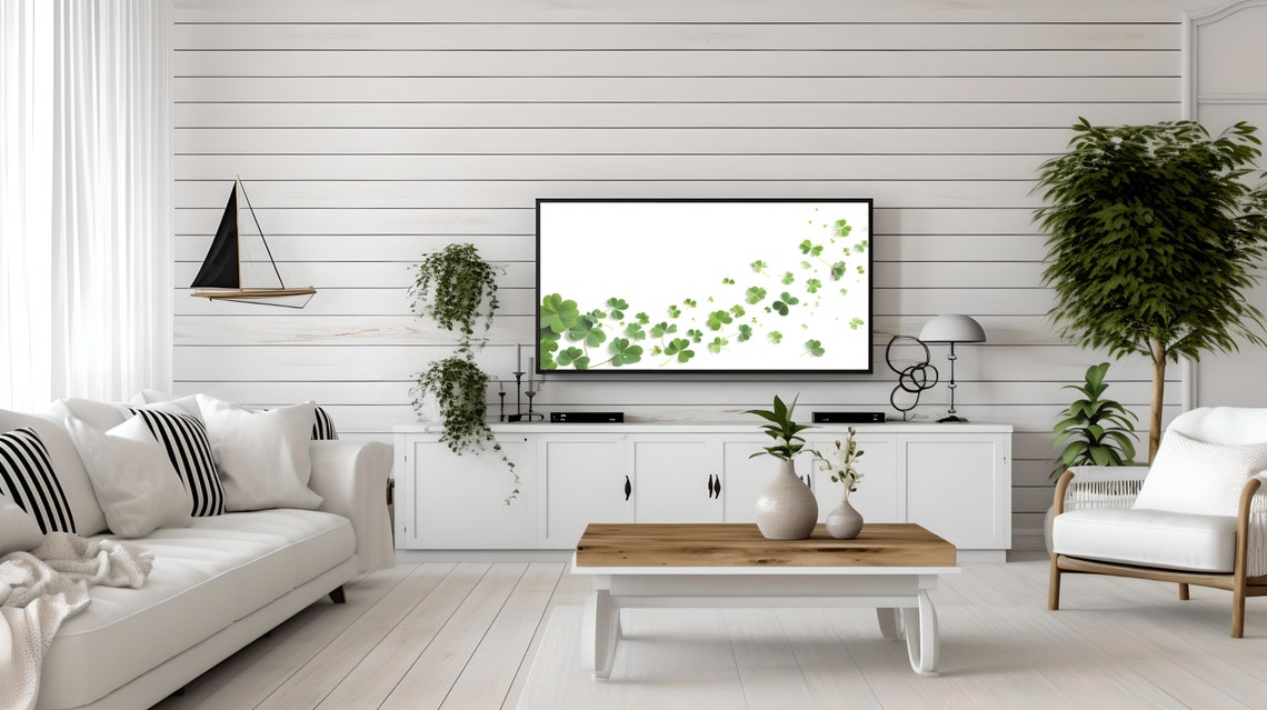 Fresh Scattered Green Clovers Minimal White Spring Art Poster - Image 3