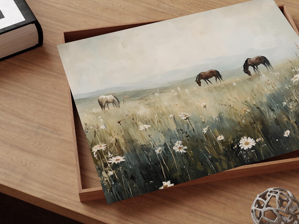 Wild Horses Vintage Horse Painting, Country Farmhouse - Image 2