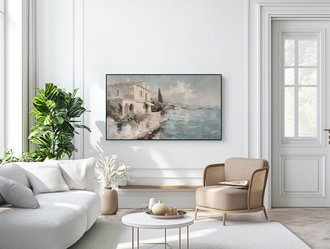 Italian Coast Frame Tv Art Vintage Italian Painting Frame Tv Summer Frame Tv Art Frame Tv Art Vintage Italy Tv Art T672 - Image 3