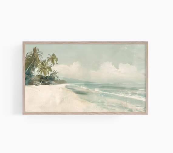 Tropical Palm Beach White Sand Soft Coastal Landscape Poster