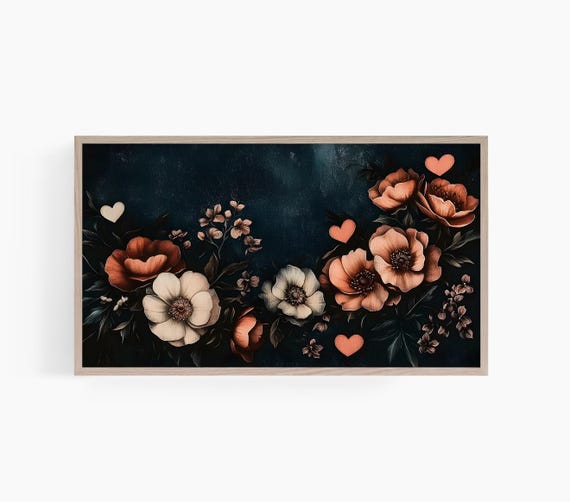 Moody Floral Valentines Day Frame Tv Art Floral Heart Tv Vintage Floral Painting Botanical Flowers Frame Tv Art Dark Moody Decor T838