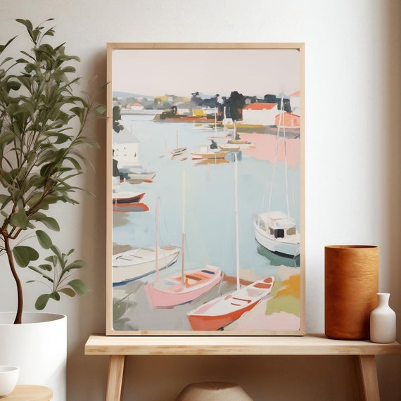 Harbor Painting New England Fishing Village Art Print