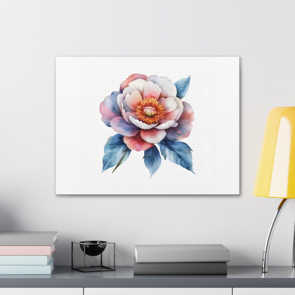 Delicate Pink Blue Watercolor Peony Botanical Flower Wall Art - Image 2