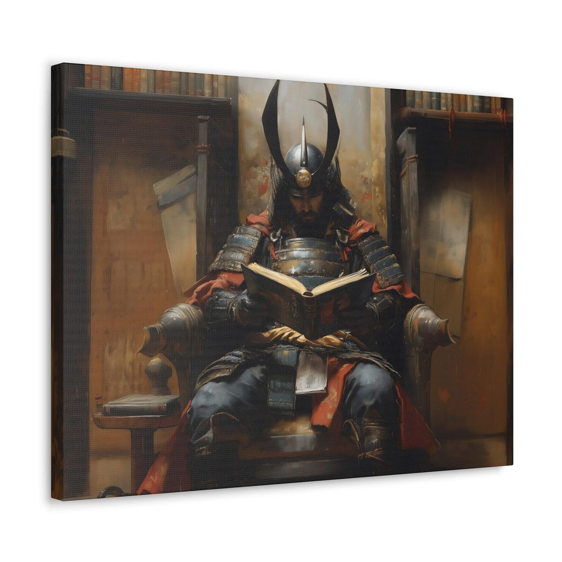 Maximalist Samurai Reading Eclectic Victorian Print Bold Altered Book Library Portrait Fantasy Fun Colorful Renaissance Rustic Art - Image 3
