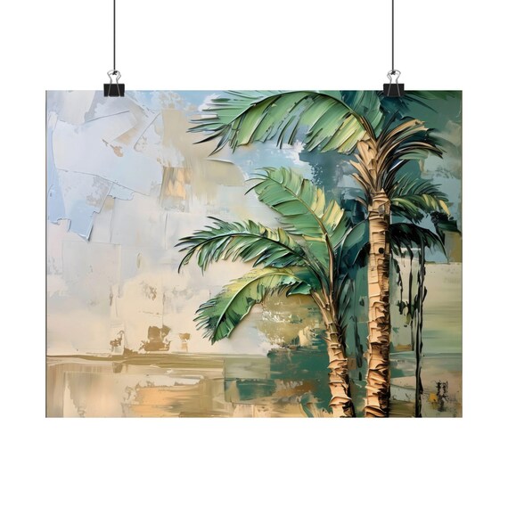 Palm Trees Textured Impasto Art Print With Soft Warm Beige Tones