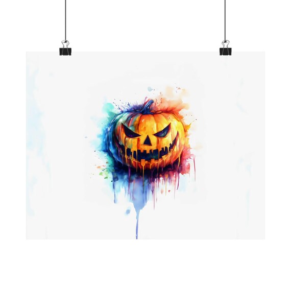 Watercolor Pumpkin Grin Spooky Autumn Season Halloween Poster