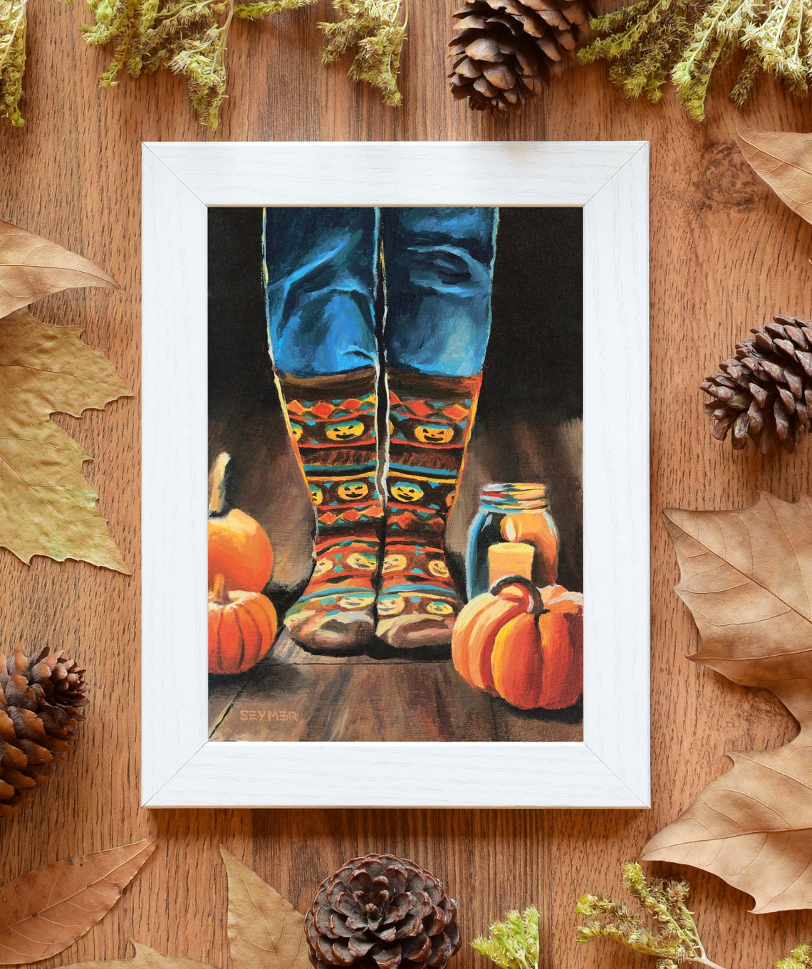 Cozy Halloween Night Scene with Pumpkins and a Glowing Candle Poster - Image 2