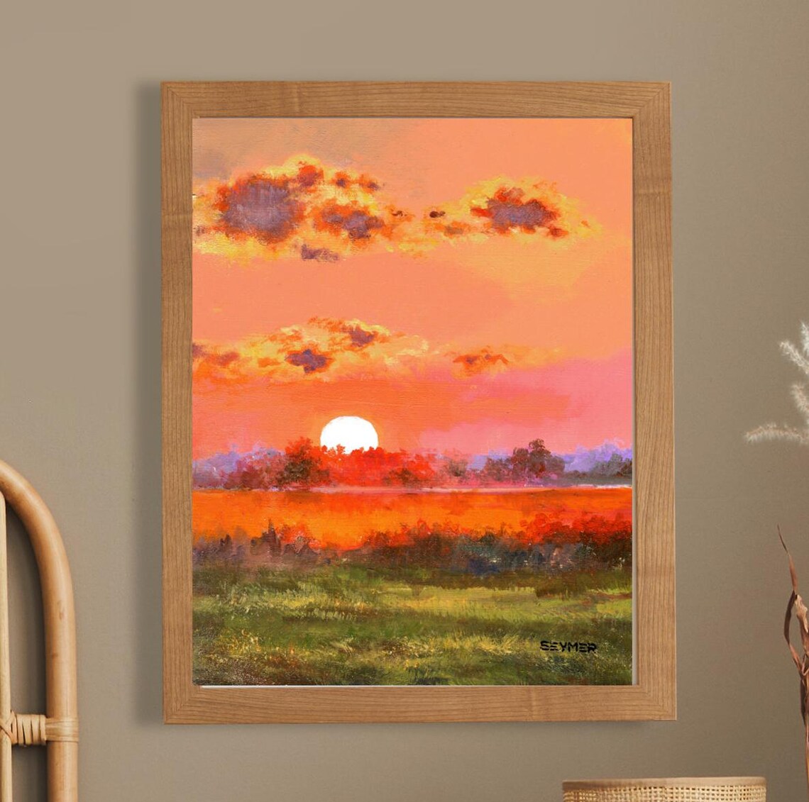 Impressionist Sunset Landscape Art Print, Warm Colors