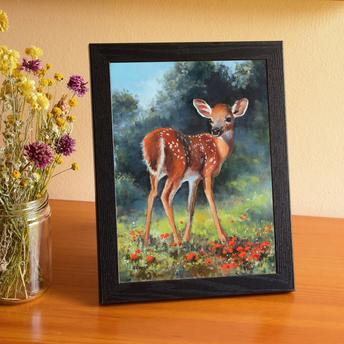 Spotted Baby Fawn Standing Alert in a Peaceful Sunlit Forest Poster - Image 5