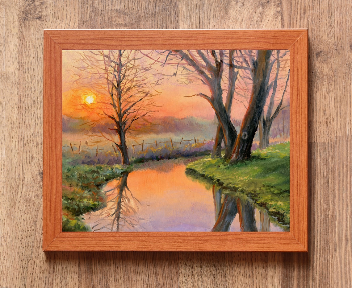 River Sunset Landscape Art Print, Farmhouse Decor - Image 4