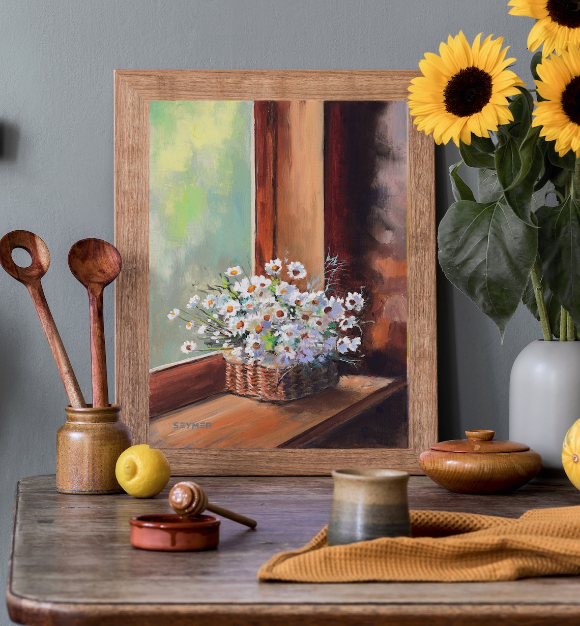Daisy Still Life, Rustic Cottage Kitchen Art Print - Image 4