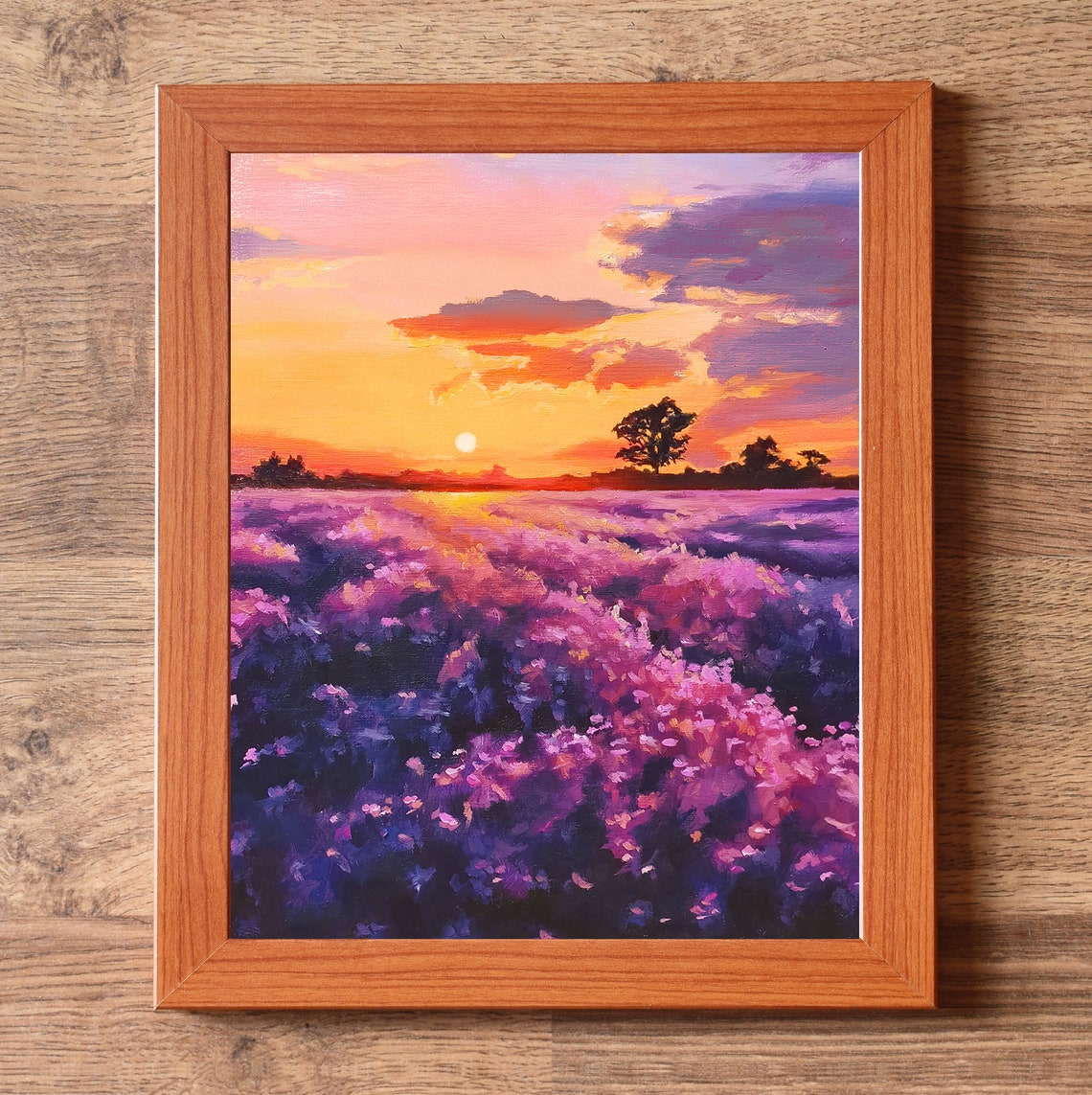Lavender Field at Sunset Under a Dramatic Orange Violet Sky Poster - Image 3