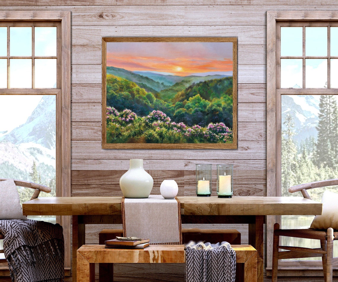 Blue Ridge Mountain Sunset Over Wildflower Hills Valley View Poster - Image 5