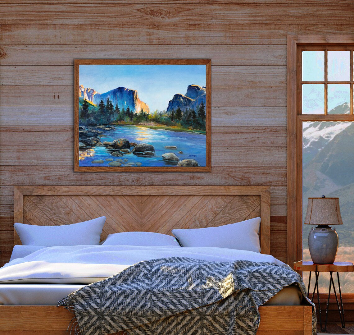 Yosemite Valley El Capitan Landscape Oil Painting With River Poster - Image 2
