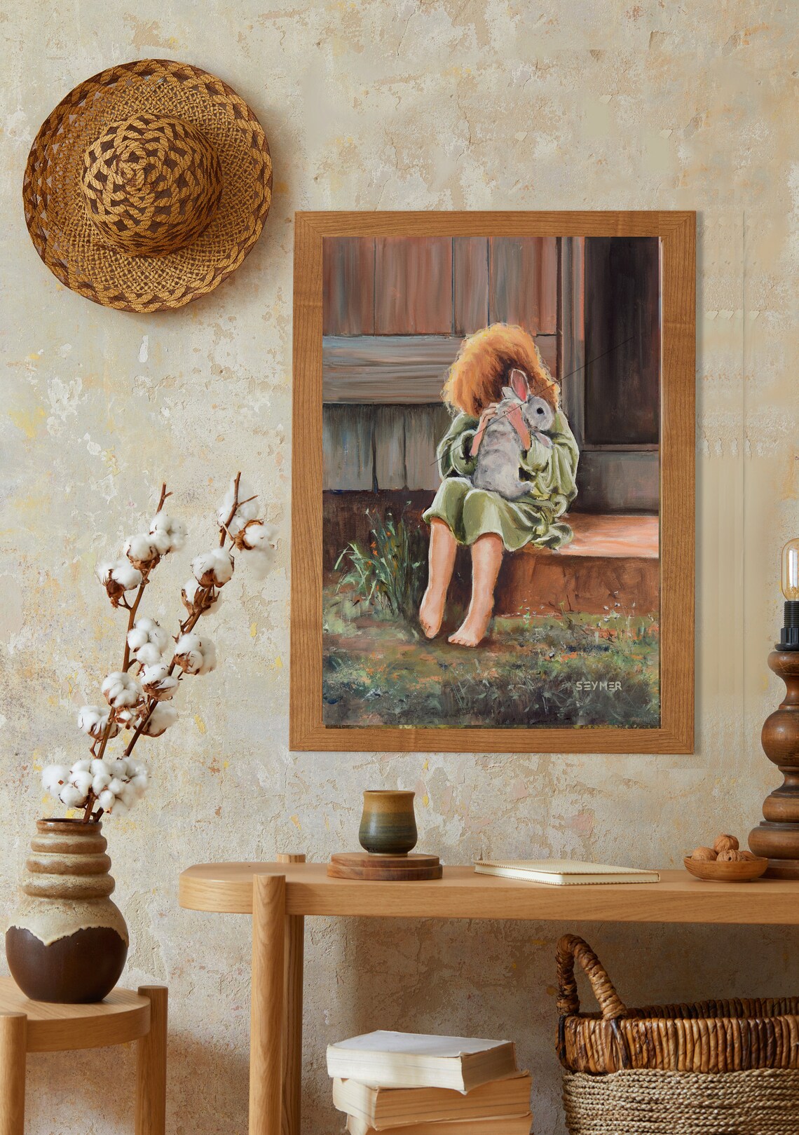 Little Girl Holding Rabbit Farmhouse Oil Painting Childhood Art Poster - Image 4