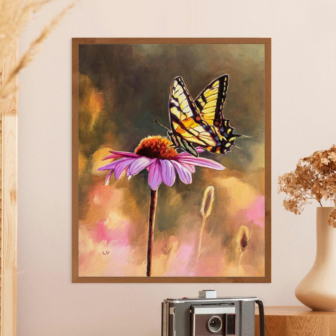 Tiger Swallowtail Butterfly Print Purple Coneflower Art Butterfly On Pink Flower Painting Papilio Glaucus Spring Wall Art Gift For Mom