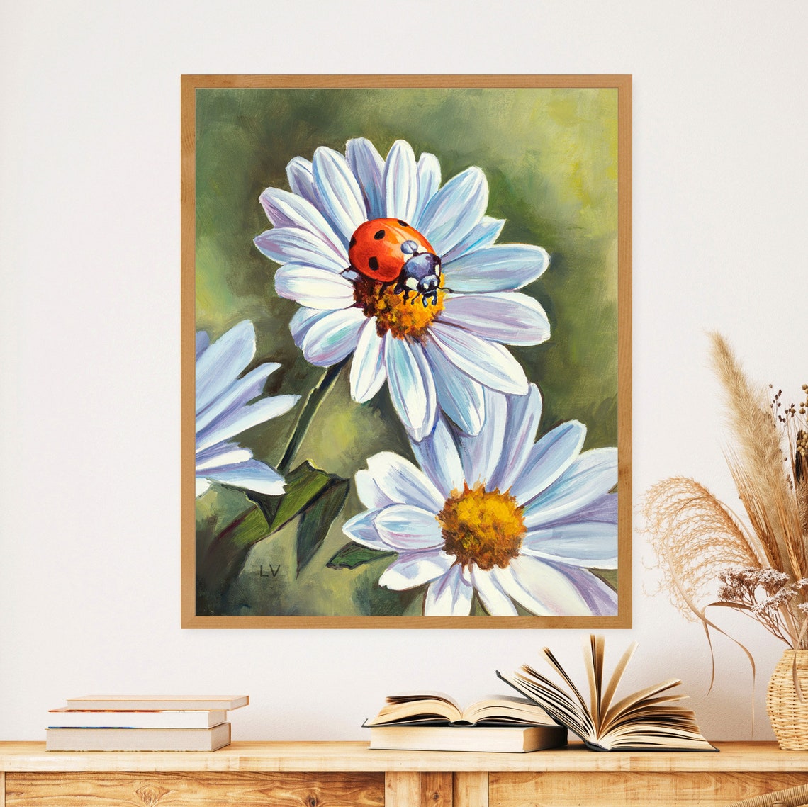 Daisy And Ladybug Print Flower And Insect Painting Farmhouse Botanical Art Print Country Kids Room Decor Ladybug Gifts For Nature Lover - Image 4