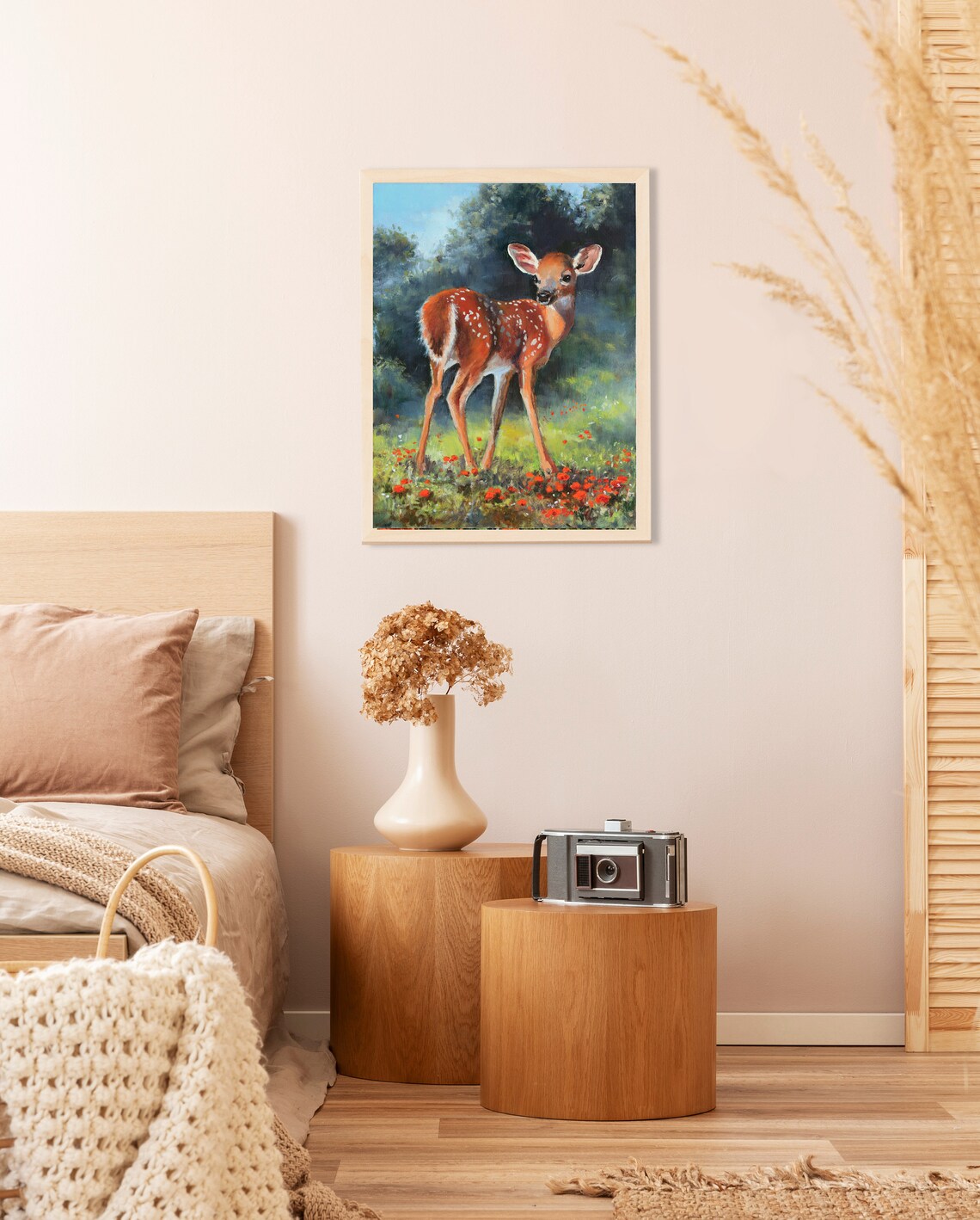Baby Fawn Red Flowers Spring Forest Wildlife Nursery Oil Painting Poster - Image 3